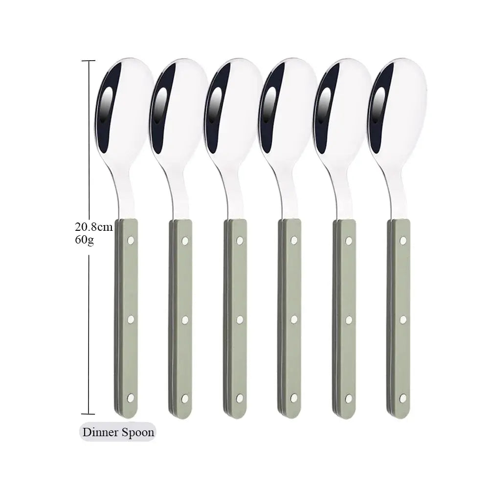 6/30Pcs Beige Silver Acrylic Handle Dinnerware Knife Fork Spoon Set Stainless Steels Cutlery Set Western Home Kitchen Flatware from PriceLows™