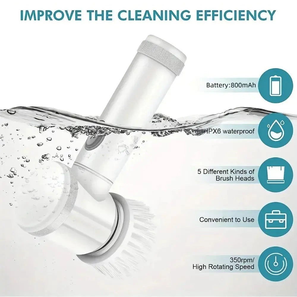 Power Scrubber | 5 Replaceable Brush Heads | Electric Spin Scrubber | Bathroom