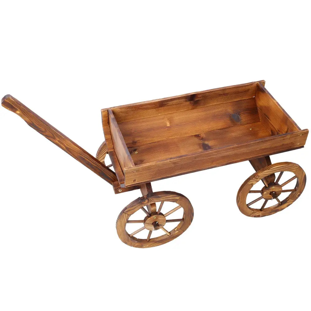 Wood Wagon Flower Planter Pot Stand W/Wheels Home Garden Outdoor Decor from PriceLows™