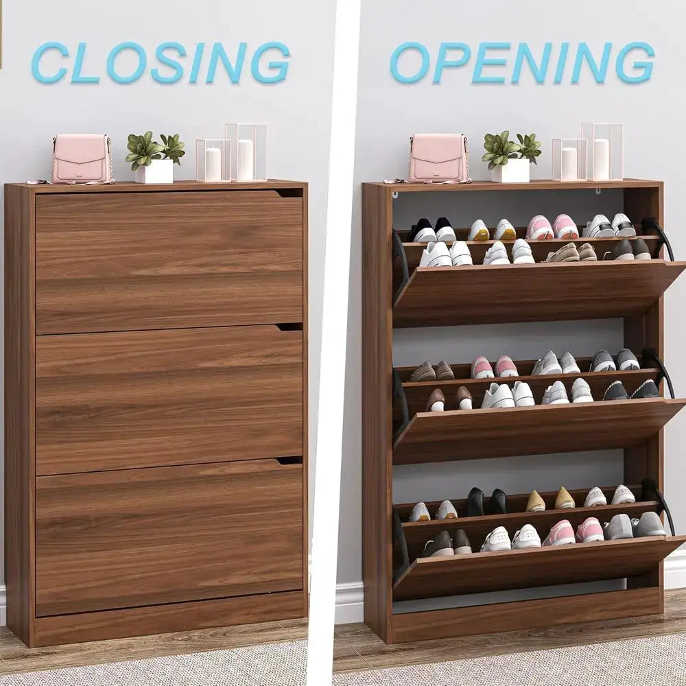 Shoe Cabinet with 3 Flip Drawers, Slim Narrow Shoe Storage Cabinet, Freestanding Shoe Organizer with Adjustable from PriceLows™