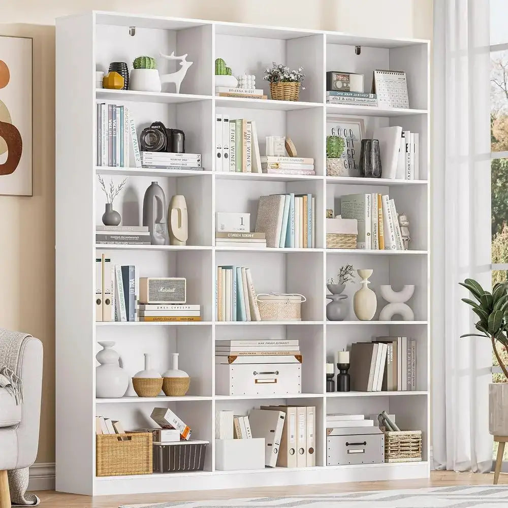 Triple Column 18-Tier Bookcase for Home Office Storage and Display from PriceLows™