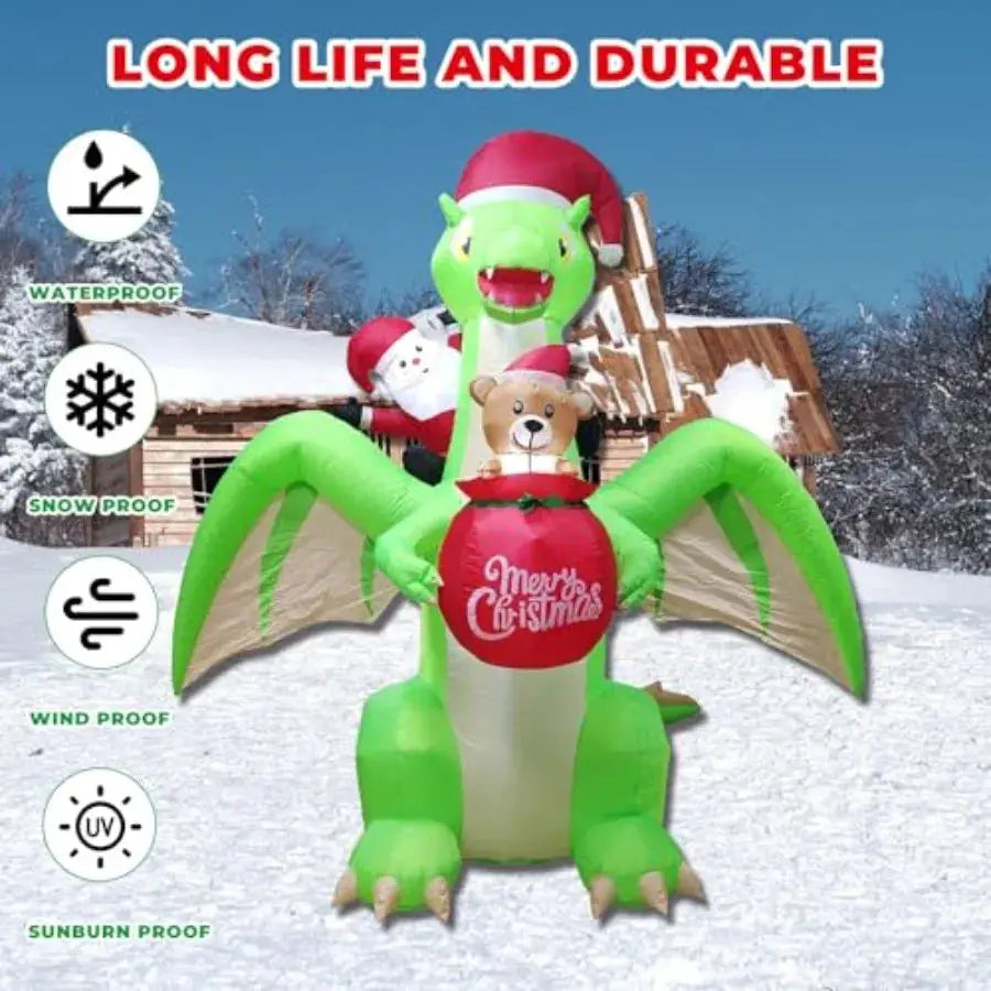 Dinosaur Inflatable | 9 Ft With Led Lights | Santa Riding Dinosaur