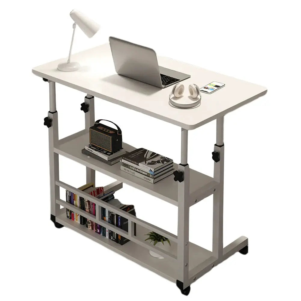 2-Layer Office Desk Movable Bedside Computer Lazy Table with Storage Shelf Laptop Warm White Bedroom Desk Lift Table Furniture from PriceLows™
