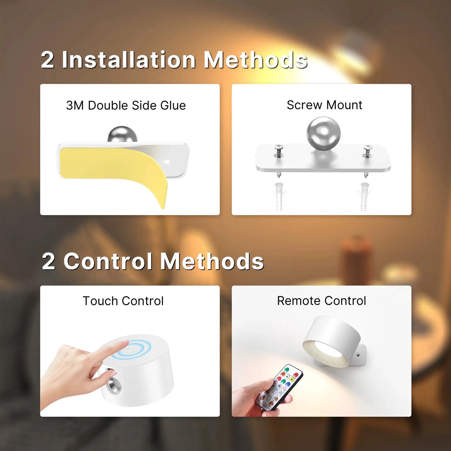 RGB Ambience Wall Lights with Remote, 2000mAh Rechargeable Dimmable Magnetic 360° Rotation Cordless LED Lamp for Living Room from PriceLows™