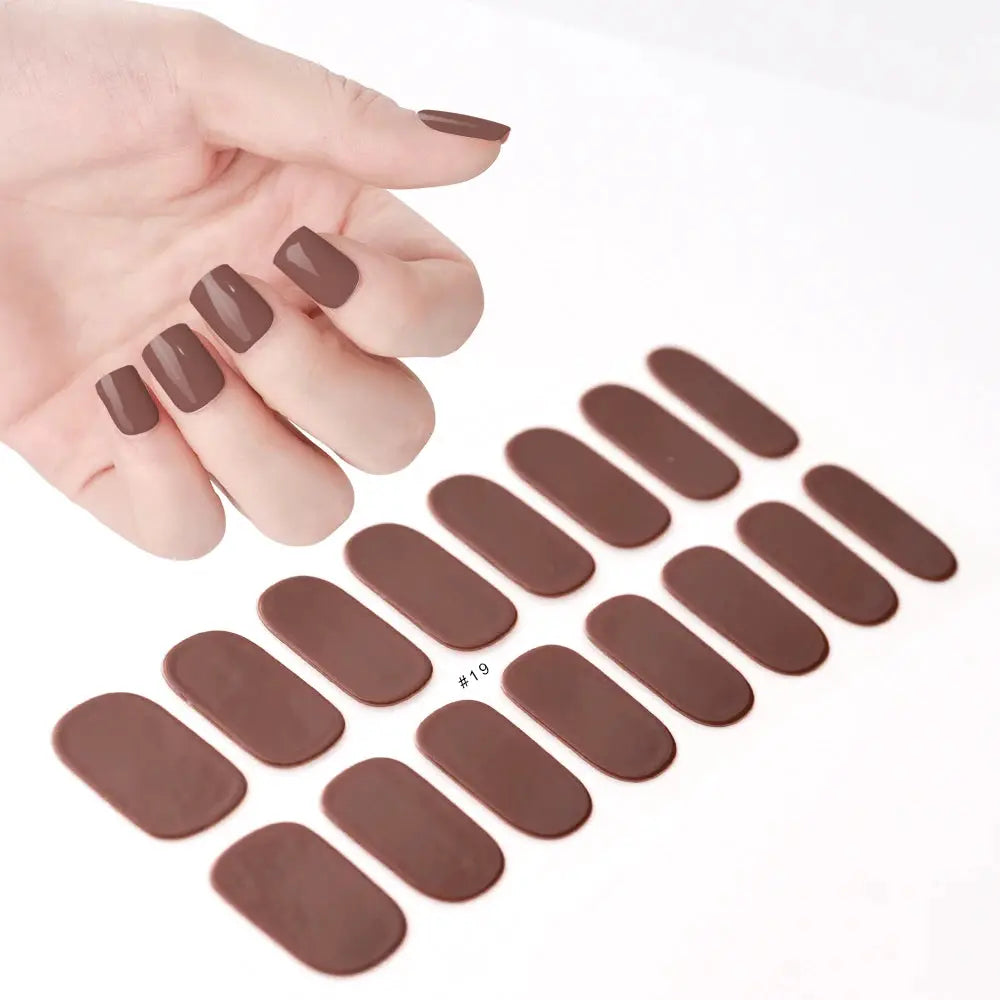 1Pcs Semi-Cured UV Gel Nail Sticker Pure Color Full Cover Waterproof Long-lasting Nail Strips 16Tips DIY Nail Polish Stickers *& from PriceLows™
