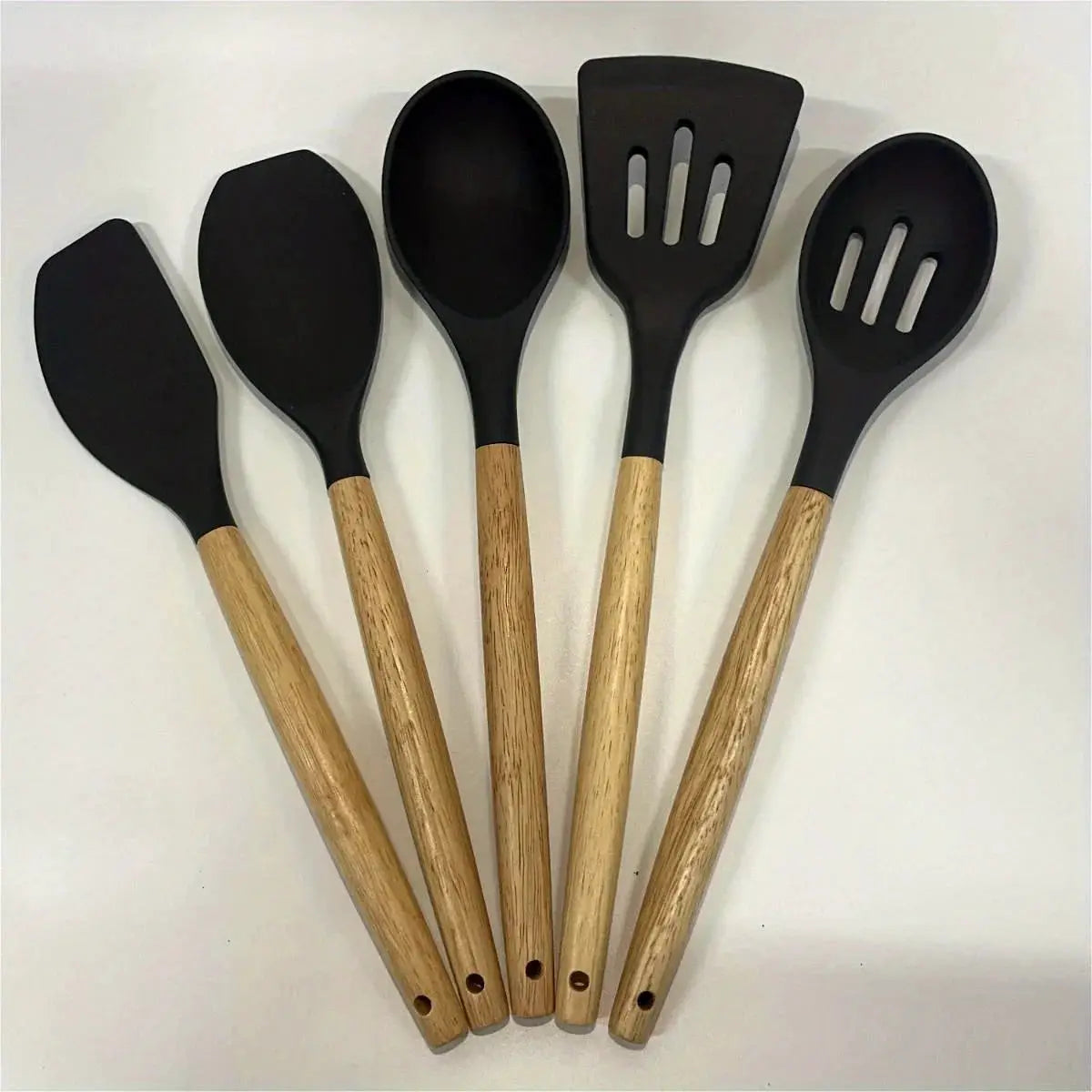 5pcs Silicone Kitchen Utensils Set Heat Resistant Cooking Baking Utensils Set With Wooden Handle, BPA Free,Kitchen Accesso from PriceLows™