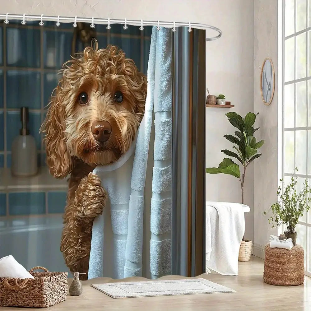 Adorable Poodle Puppy Art Shower Curtain - Creative Realistic Dog Design - Indoor Home Bathroom Decor Art Bath Curtain from PriceLows™