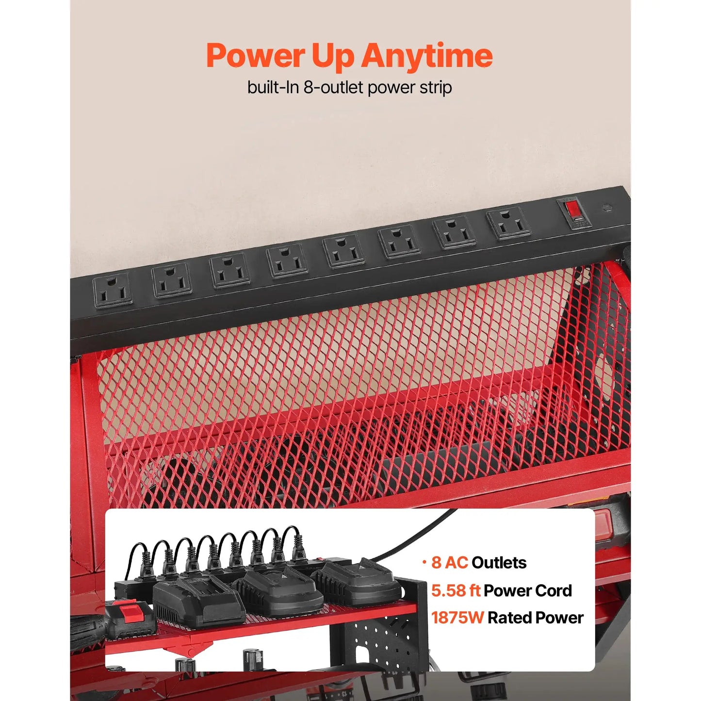 SucceBuy 4 Tire Power Tool Organizer Tools Holder with Charging Station & Side Pegboard Drill Storage Rack for Garage Workbench from PriceLows™