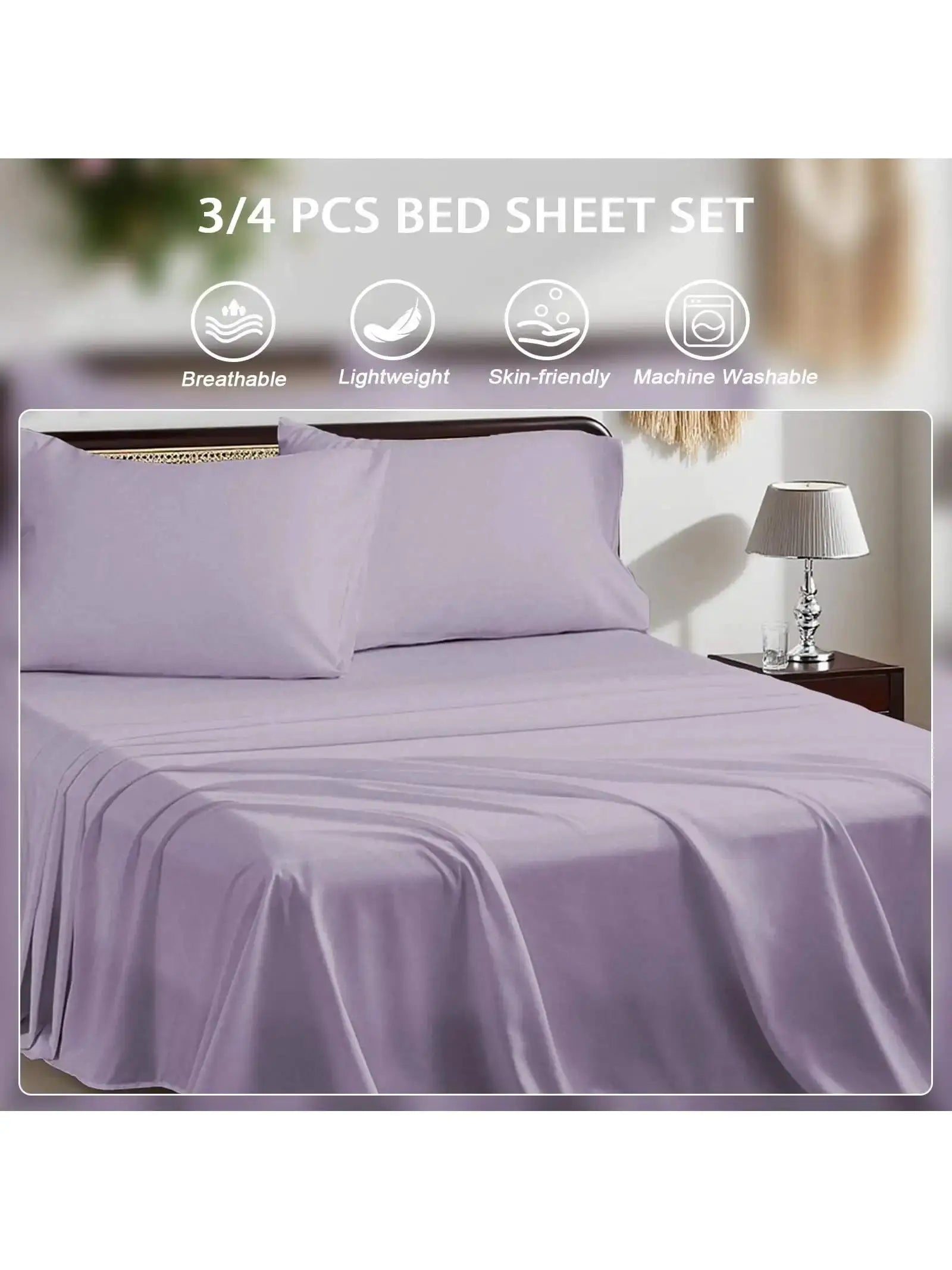 3/4 Piece Bed Sheet Set Soft Breathable Hotel Luxury Summer bedding Twin Flat Fitted Sheet Pillowcase from PriceLows™