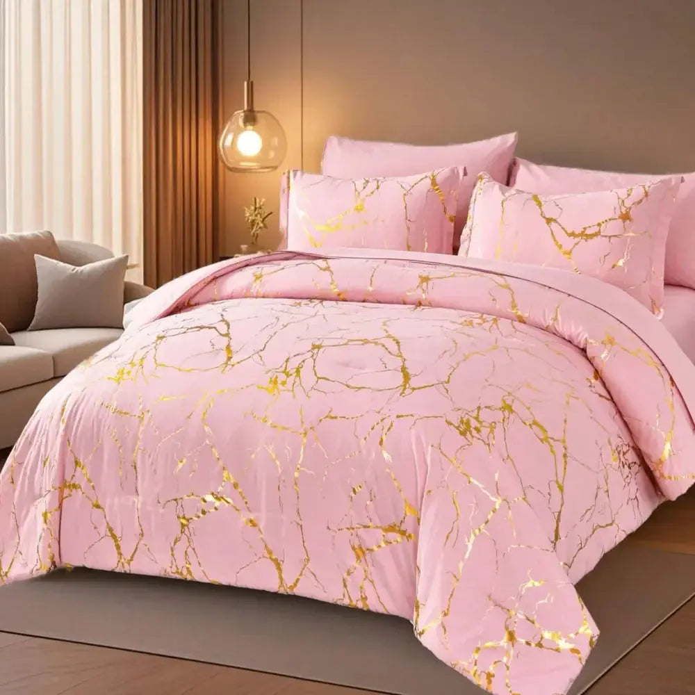 And Gilded Comforter Sets Queen, 7 Pcs 100 Microfiber, Soft And Comfortable Summer Bedding Set, Hotel Bedroom Room Decor,Bed In from PriceLows™