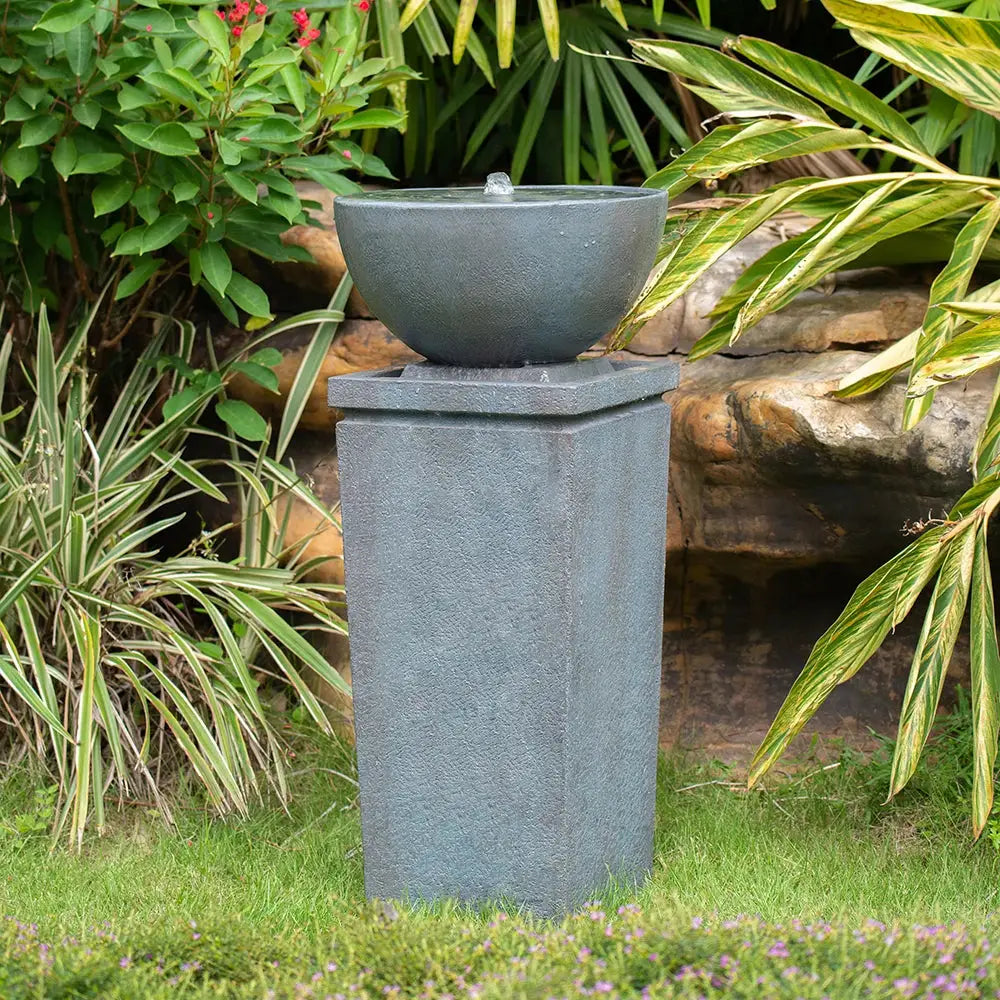 35.5" Polyresin Gray Zen Bowl Water Fountain, Outdoor Bird Feeder /Bath Fountains, Relaxing Water Feature for Garden Lawn from PriceLows™