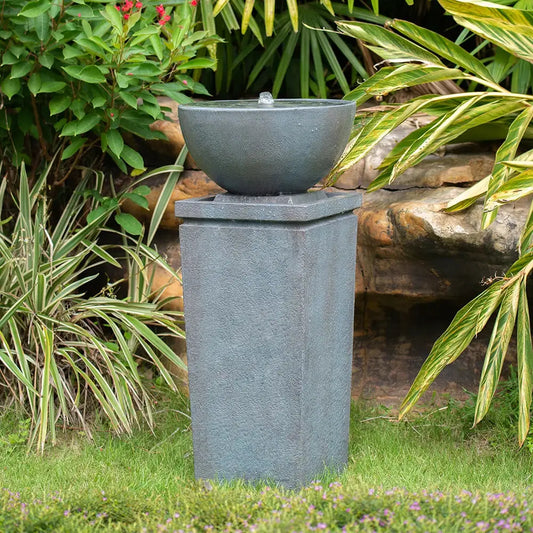 35.5" Polyresin Gray Zen Bowl Water Fountain, Outdoor Bird Feeder /Bath Fountains, Relaxing Water Feature for Garden Lawn from PriceLows™