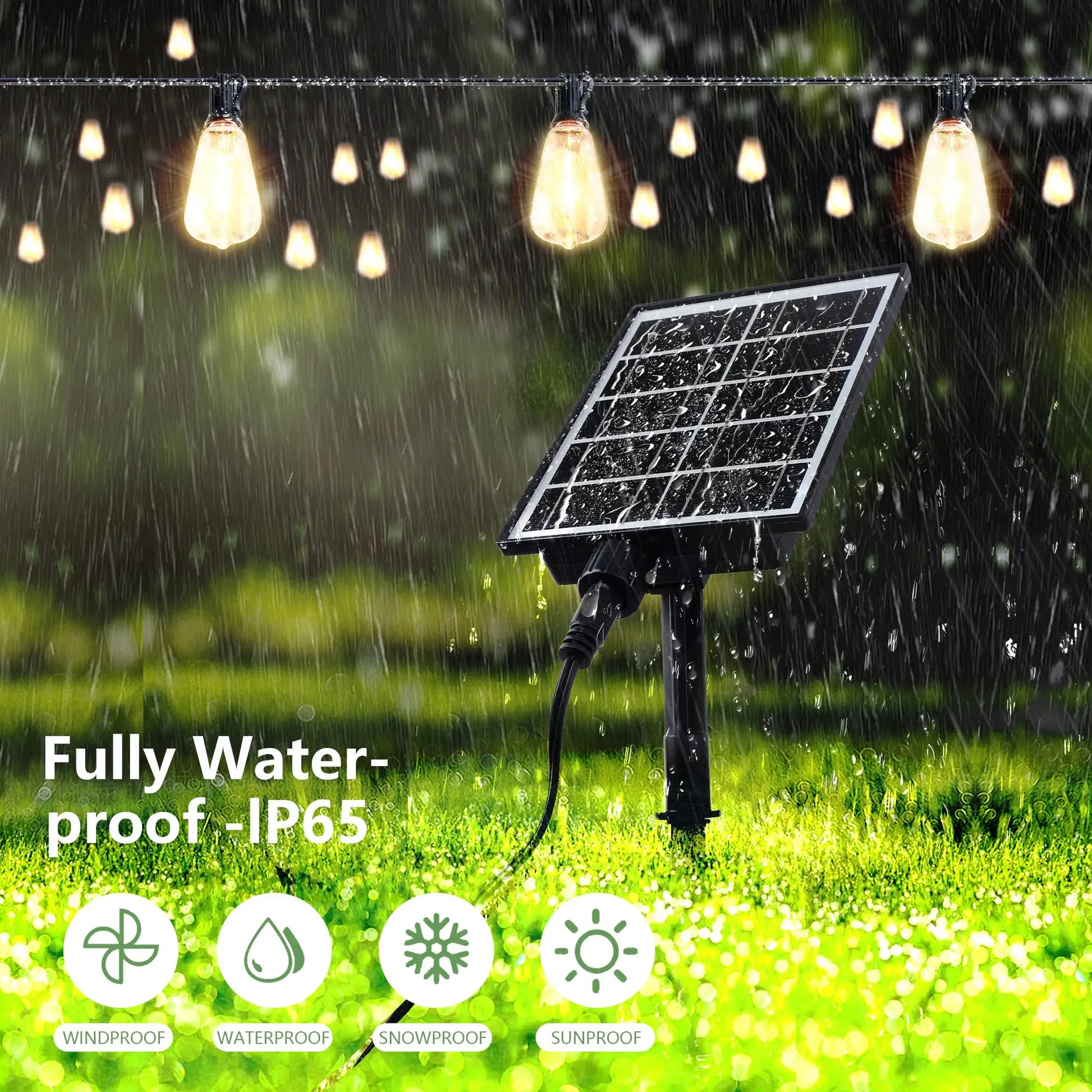 100FT Solar Outdoor String Lights IP65 Waterproof Patio Lights, Shatterproof E12 Replaceable Bulbs, Remote Dimmable Timing from PriceLows™
