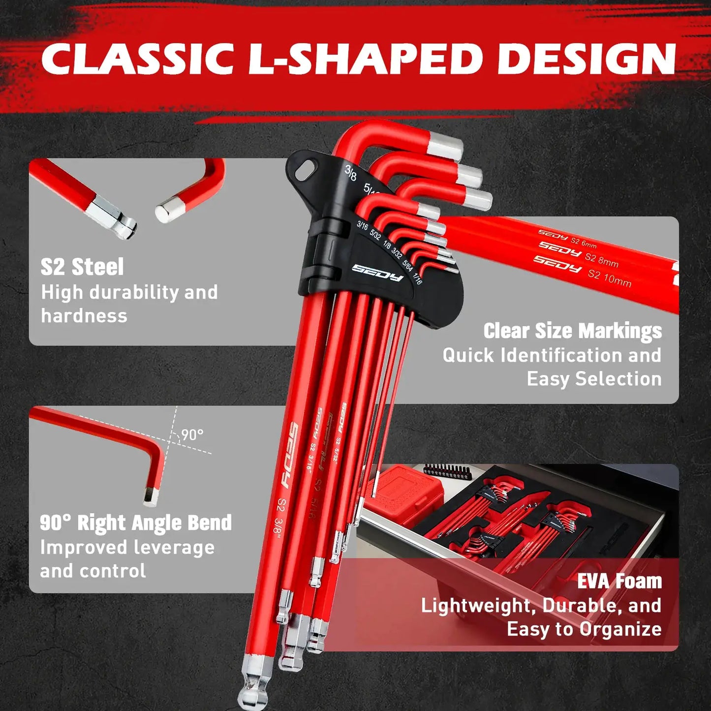 SEDY 30pcs Long Arm Ball End L-Hex & Torx Key Set with Grip Handle Hex Key Wrench Set with T-Handle and Extension Bars from PriceLows™