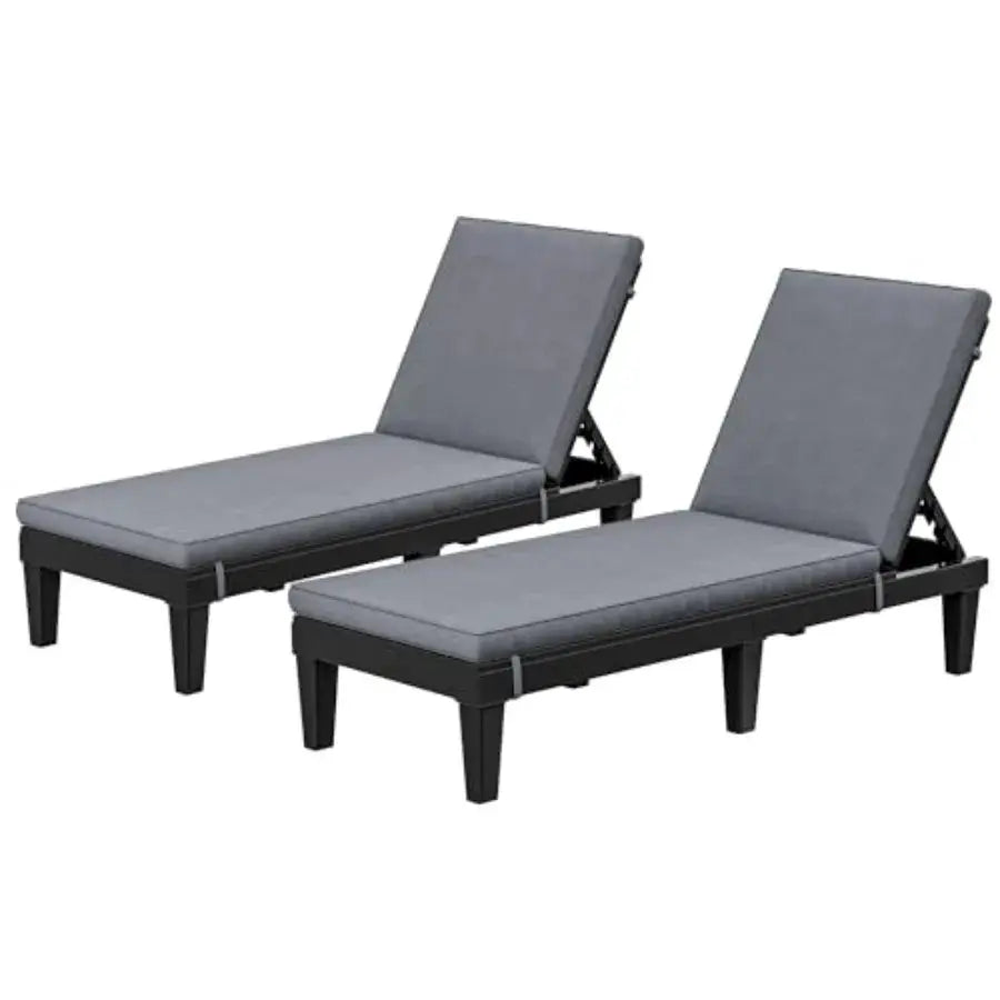 Outdoor Chaise Lounge Chair, Plastic Pool Chaise Lounge with Cushions and 5-Position Backrest, Easy Assembly and Waterproof for from PriceLows™