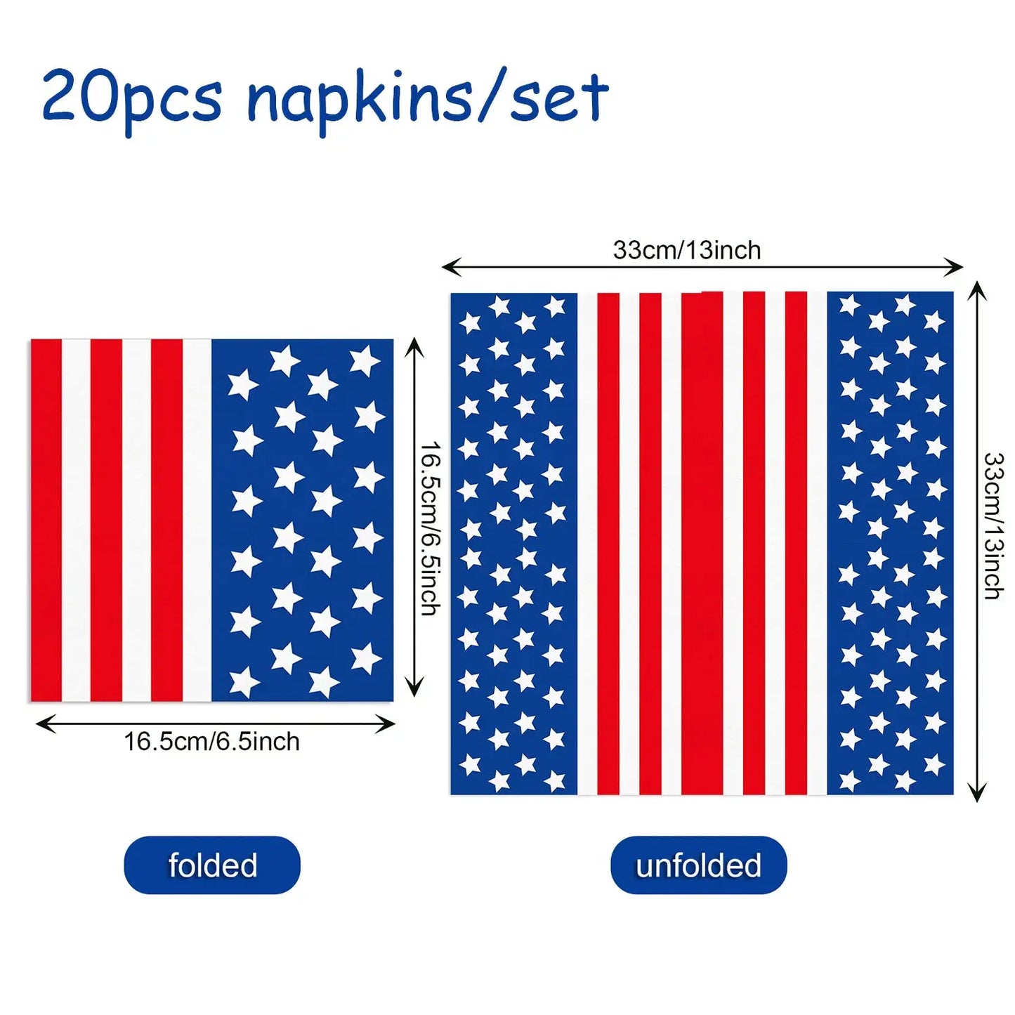 American Independence Day Napkins | Disposable Paper | 20 Pack | Red White Blue