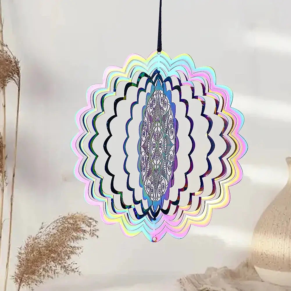 Colorful 3D Mandala Wind Spinner Flower Rotating Wind Chimes Suncatcher Flowing Whirling Visual Effect Yard Garden Hanging Decor from PriceLows™