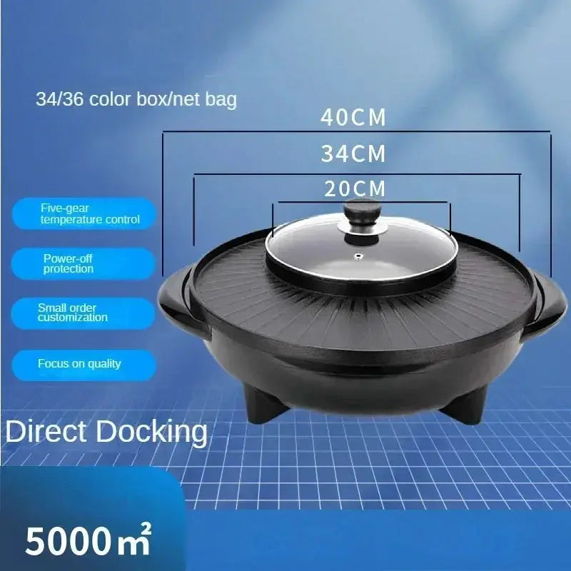 2-In-1 Electric Hot Pot And Grill | 1500W | 34cm Round Non-Stick | 3-4 People
