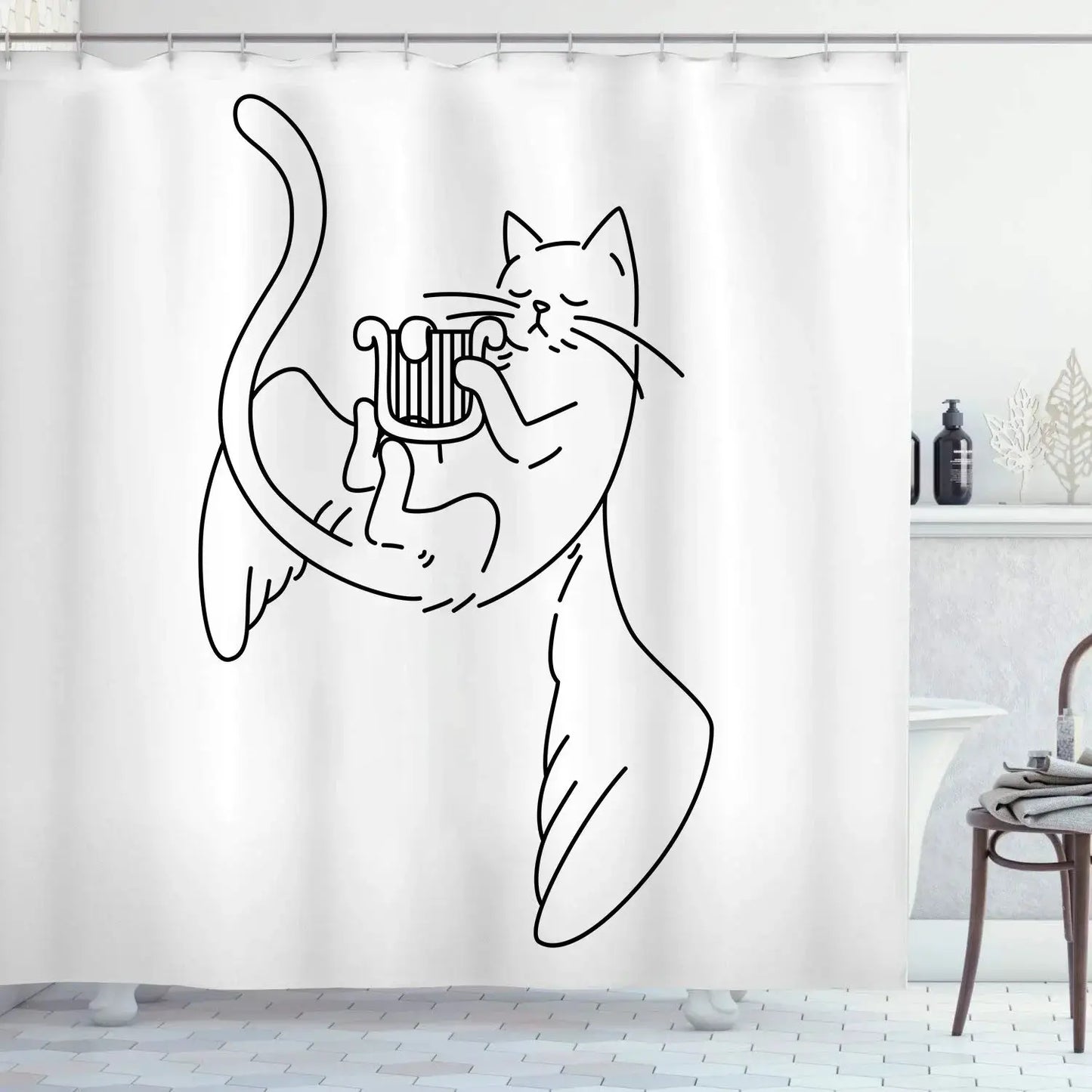 Cute Cat Pattern Shower Curtain - Fun Cartoon Design for Playful Bathroom Décor, Waterproof, Easy Care & Soft Fabric from PriceLows™