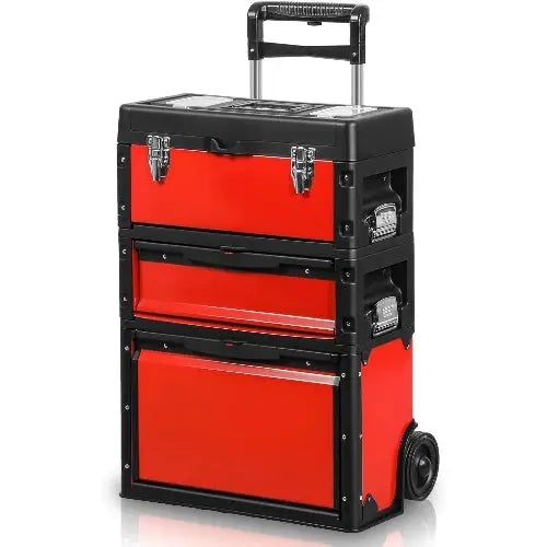 Stackable Tool Box 3-Tier Tool Separate Organizer Rolling Tool Chest with Wheels 3-in-1 Upright Trolley for Garage or Workshop, from PriceLows™
