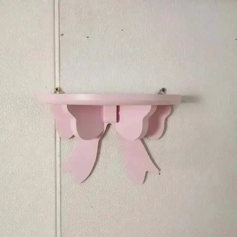 1 Pcs Wooden Decorative Shelves Girls' Room Organizer Holder Pink Wall Shelf Decor Frame Bows Decoration Wooden Storage Rack from PriceLows™