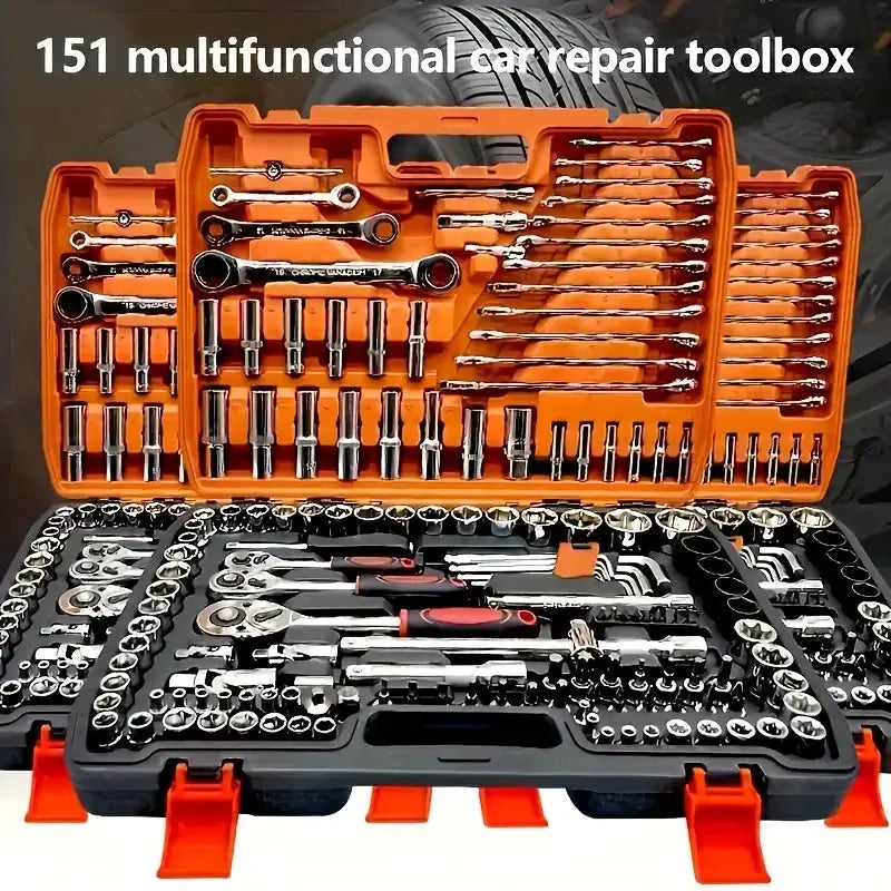 150/46pcs Socket Tool Set, Automotive & Motorcycle Repair Tool Kit - Durable Chrome Vanadium Steel, Includes Ratchet Wrenches from PriceLows™