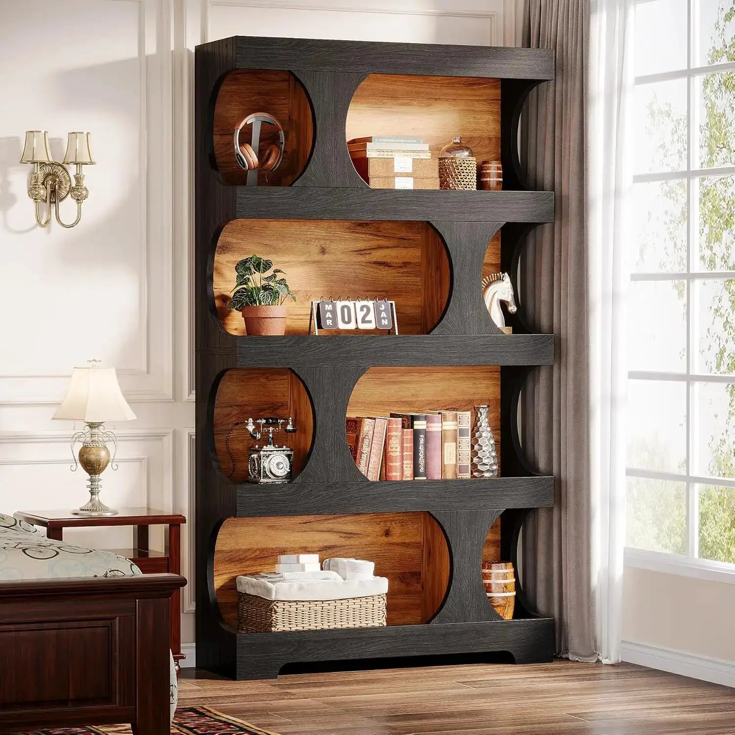 Modern Asymmetrical Bookshelf,Freestanding Display Shelf with Classic Shape,Large Library BookShelf for Living Room, Home Office from PriceLows™