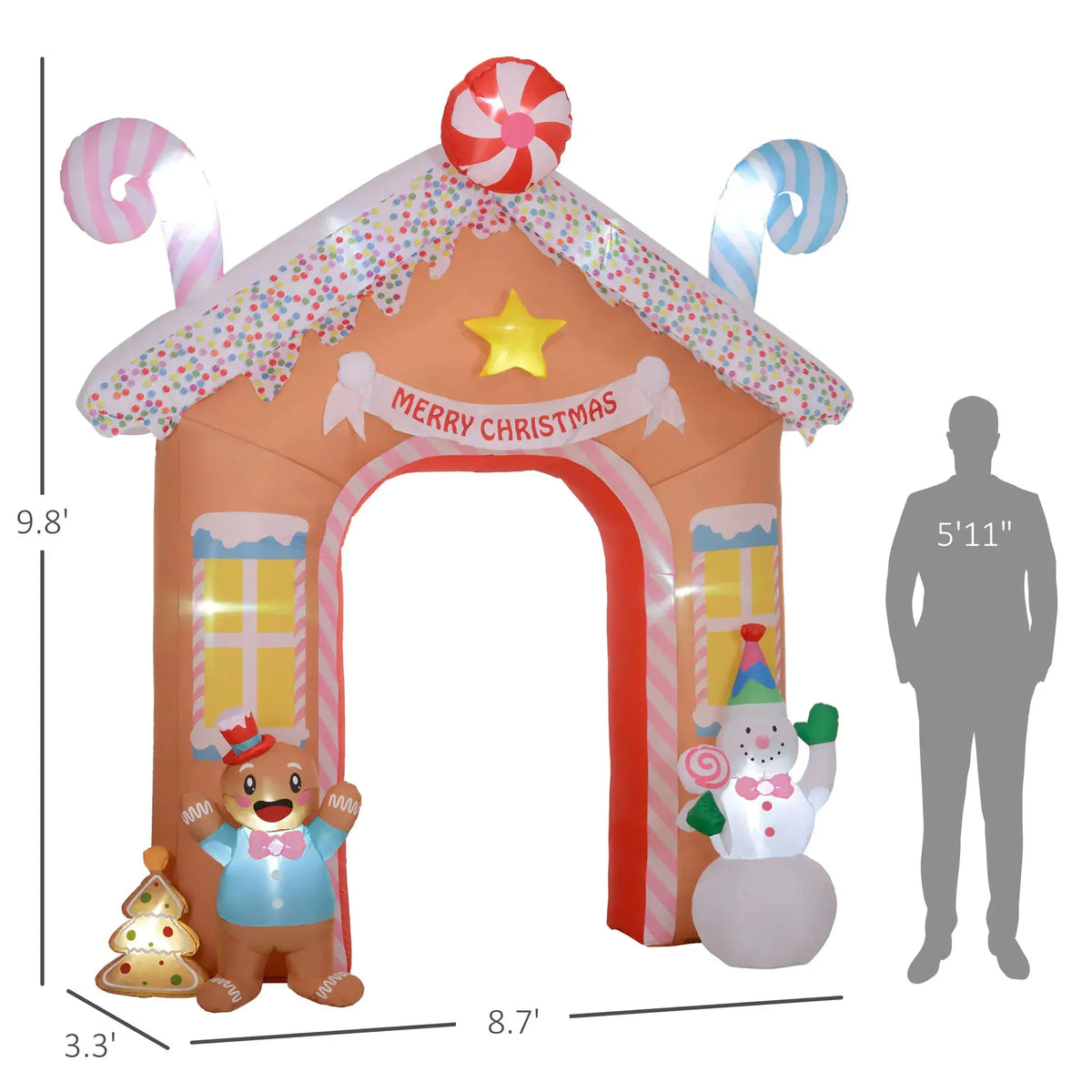 Christmas Inflatable Gingerbread Archway | 10 Feet | Built-In LED Lights