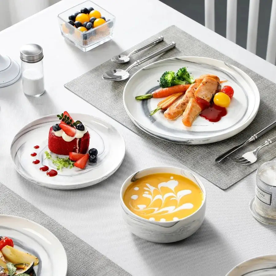 Plates and Bowls Sets 12 Pieces Porcelain Dinnerware Sets Dishware Sets Chip Resistant Ceramic Dish Set Dining Dinner Ware Serv from PriceLows™