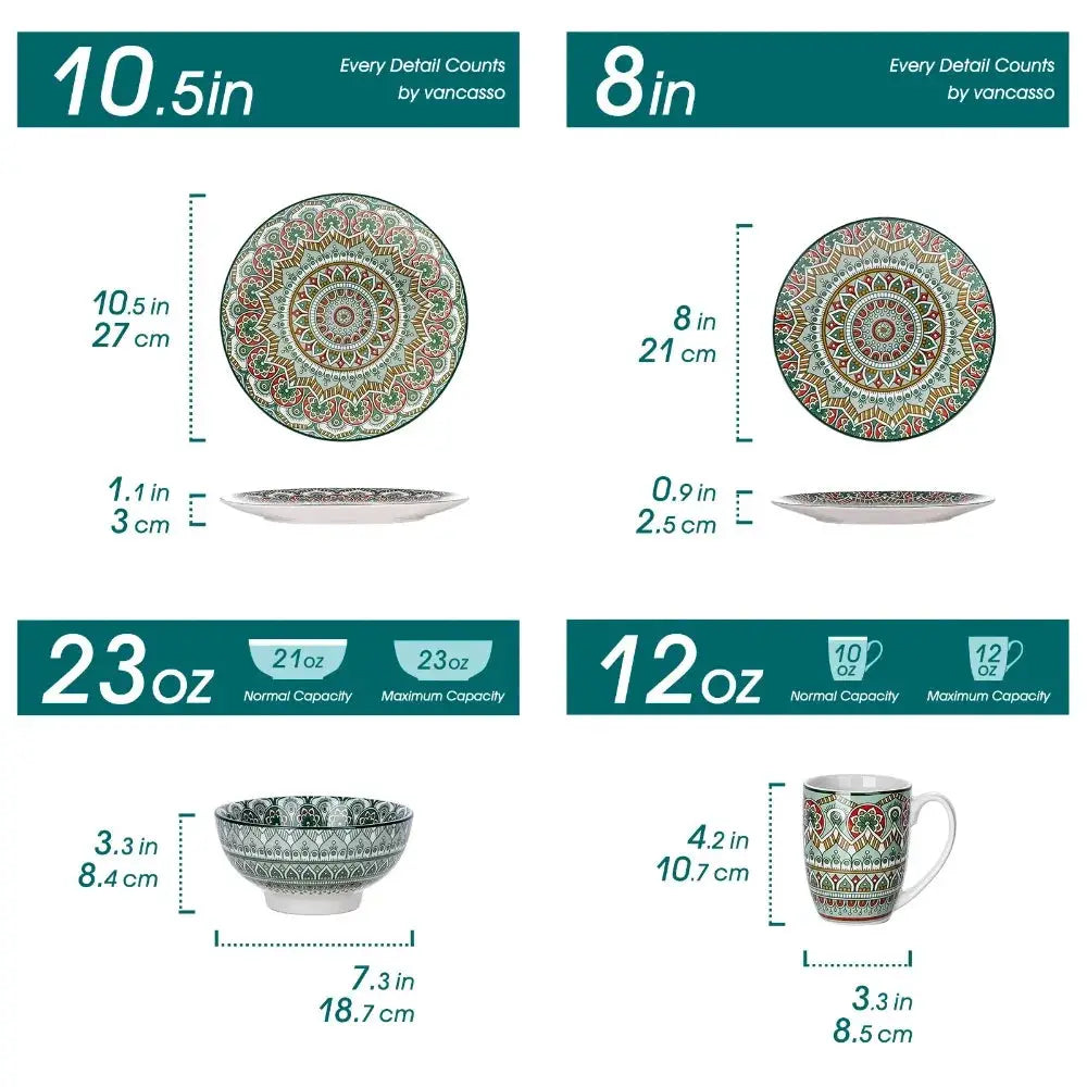 Vancasso Bohemian Mandala Patterned Ceremic Tableware 16PCS Porcelain Dinnerware Set with Dinner Plate Dessert Plate Bowl Mug from PriceLows™