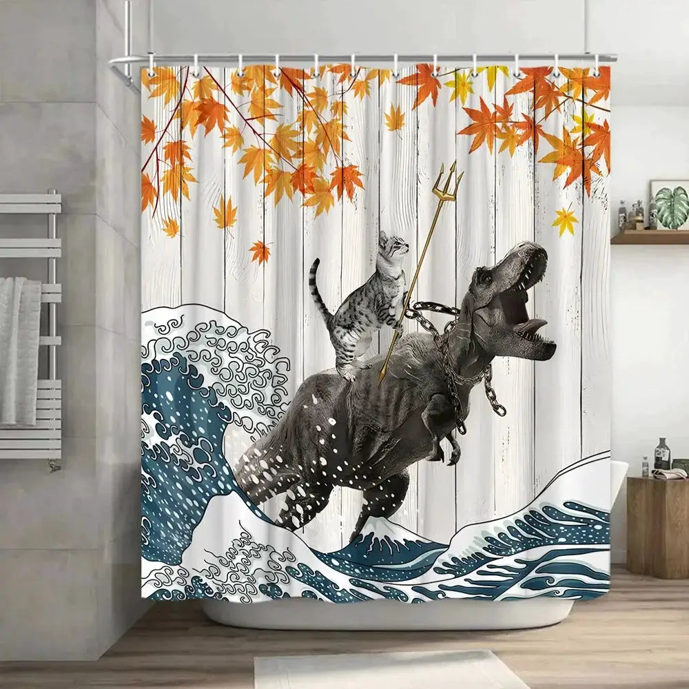 Funny Cat Shower Curtain Fun Animal in Bathtub with Fish Cloth Fabric Shower Curtain Hilarious Pet Bathroom Decor Set with Hooks from PriceLows™