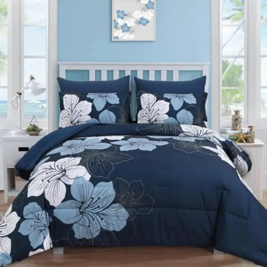 Comforter Set Size 7 Pieces Bed in a Bag, Turquoise Floral Comforter and Sheet Set, Soft Microfiber Complete Summer Bedding Set from PriceLows™