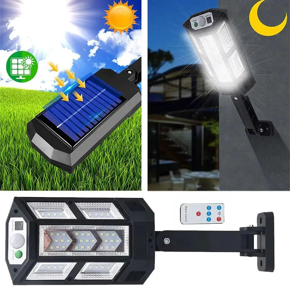 LED solar wall light, IP65 waterproof solar floodlight, with remote control, suitable for gardens, patios, and parking lots. from PriceLows™