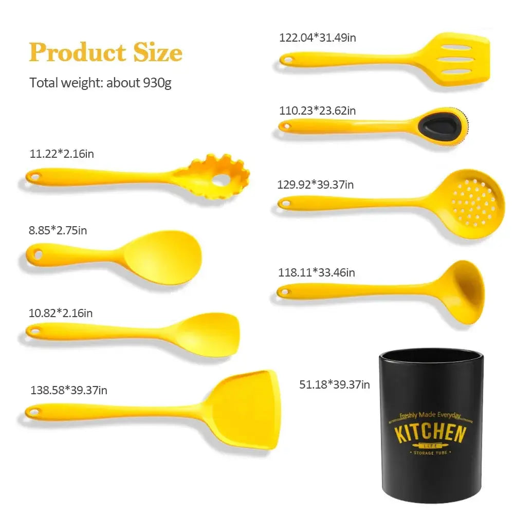 9Pcs Non-Stick Silicone Cooking Utensils Set Spatula Soup Spoon Brush Ladle Pasta Colander Kitchen Cookware Kit With Storage Box from PriceLows™
