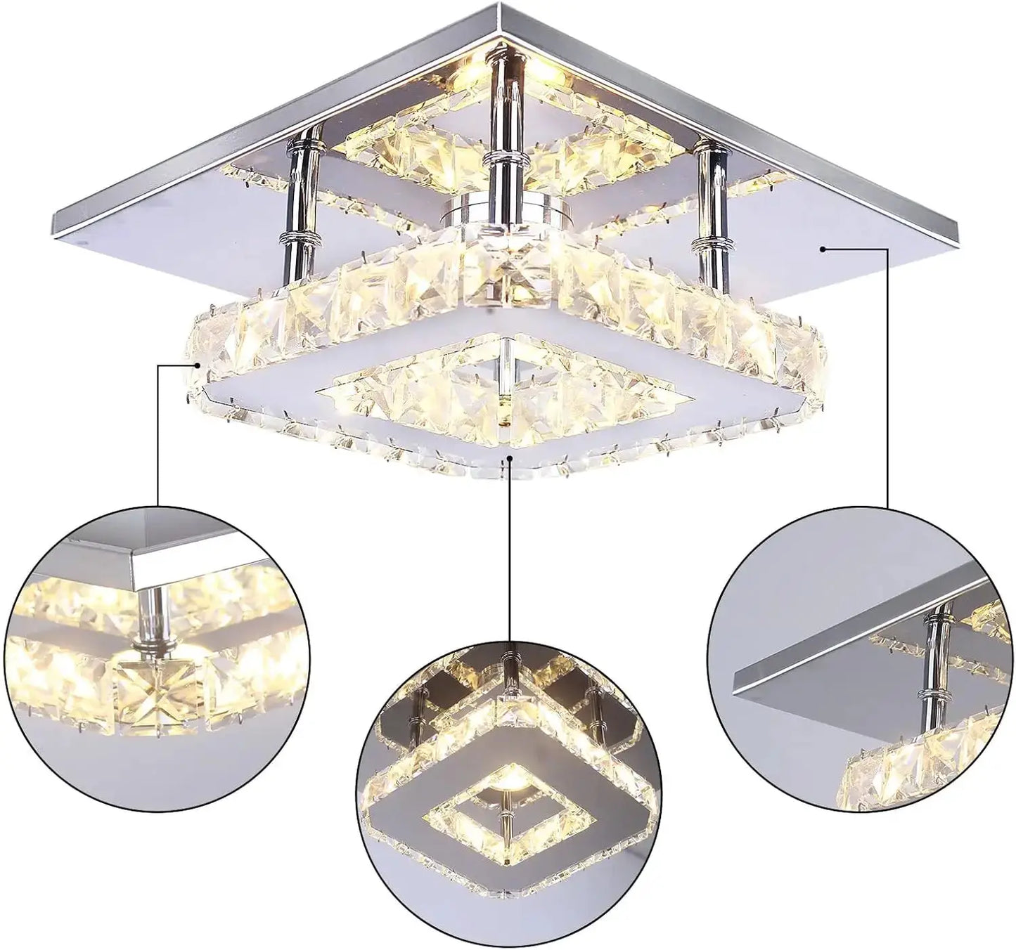 Small Led Chandelier Semi Flush Mount Crystal Lighting Modern Ceiling Crystal Lamp for Bedrooms Dinning Rooms Hallway (Warm) from PriceLows™