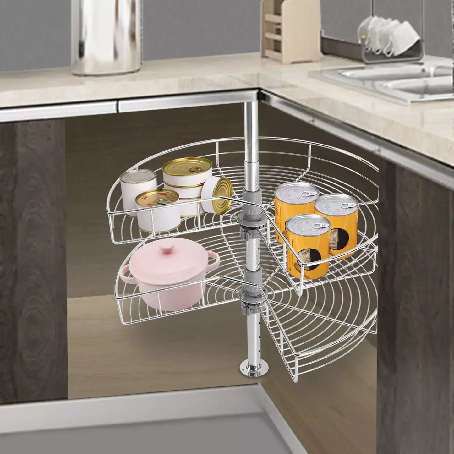 2-Shelf 24" Kidney Chrome Lazy Susan Kitchen Base Cabinet Corner Organizer Rack Iron from PriceLows™