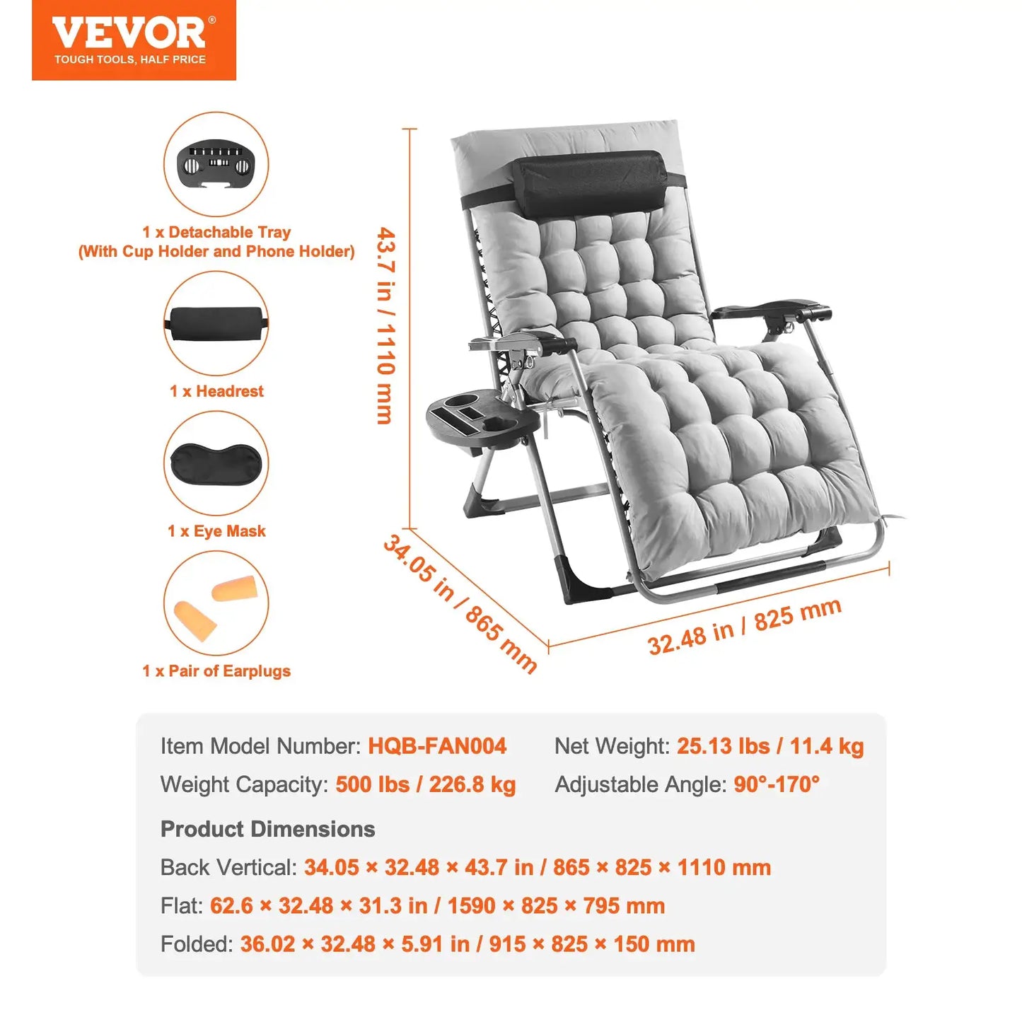 SucceBuy Zero Gravity Chair Zero Gravity Recliner Lounge Chair Adjustable Anti Gravity Chair with Cushion Footrest and Cupholder from PriceLows™