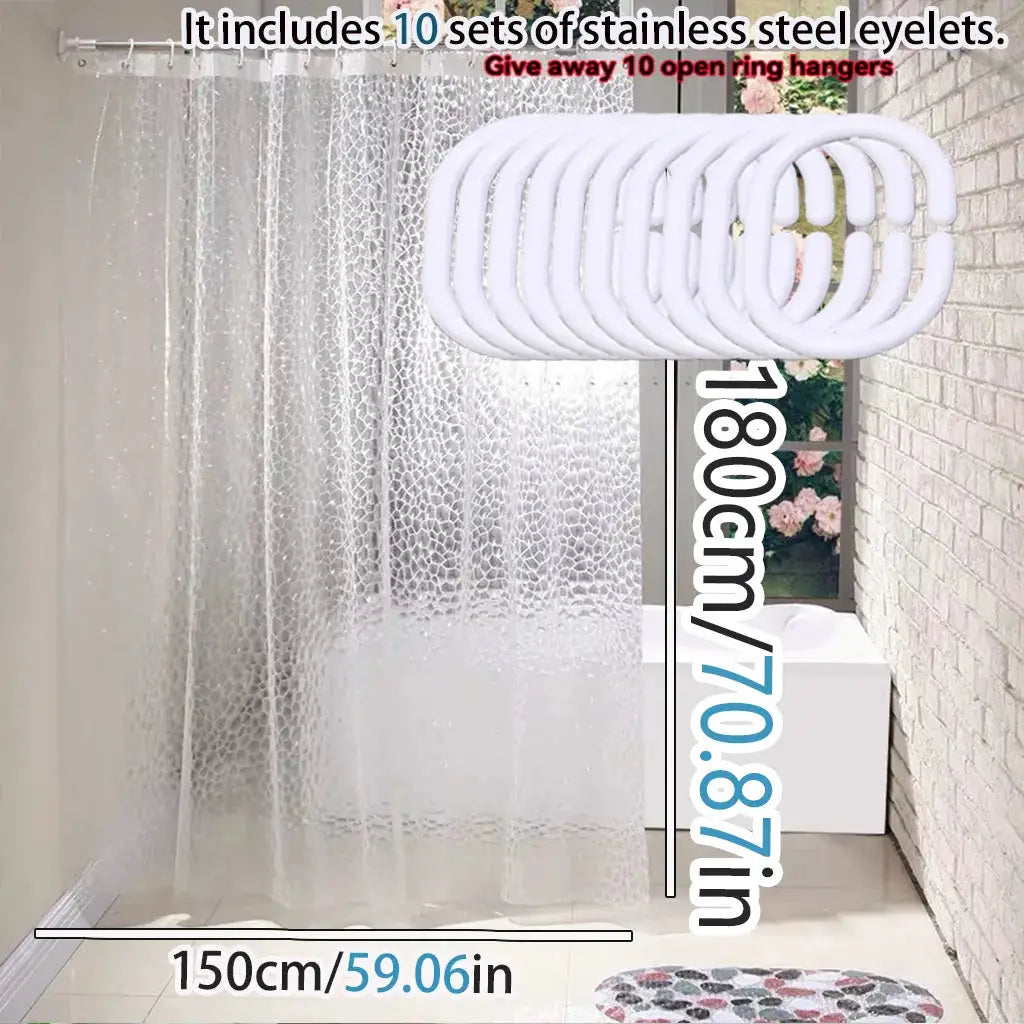 【 Water light glass 】 Translucent Water Cube shower curtain 3D three-dimensional ice crystal texture waterproof PEVA material from PriceLows™