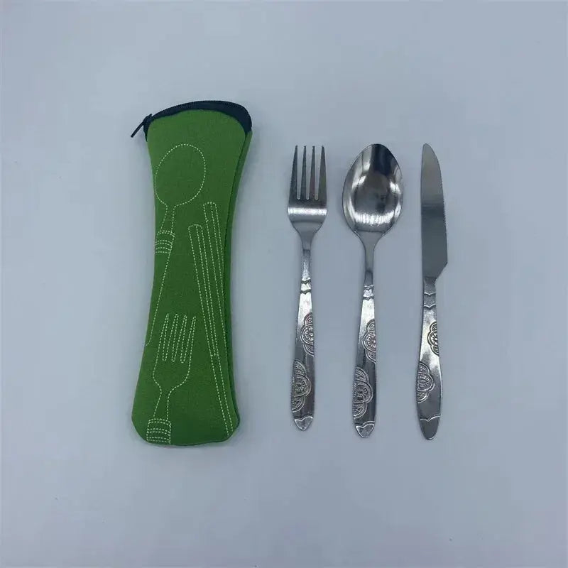 7/3 Pcs Stainless Steel Outdoor Camping Tableware Set Of Pieces Western Food Steak Knife Fork Spoon Creative Cloth Bag Portable from PriceLows™