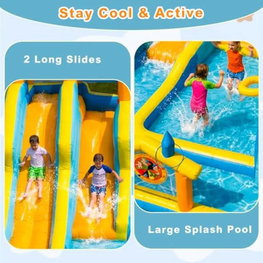 19.2FT Giant Inflatable Water Dual Slide for Backyard Blow Up Bounce House with 650W Blower 2 Slides Climbing Wall 2 Splash Poo from PriceLows™