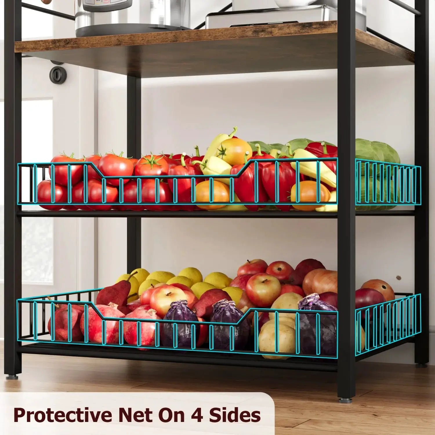Kitchen Bakers Rack Microwave Oven Stand with 2 Large Wire Basket Industrial Coffee Bar Station from PriceLows™
