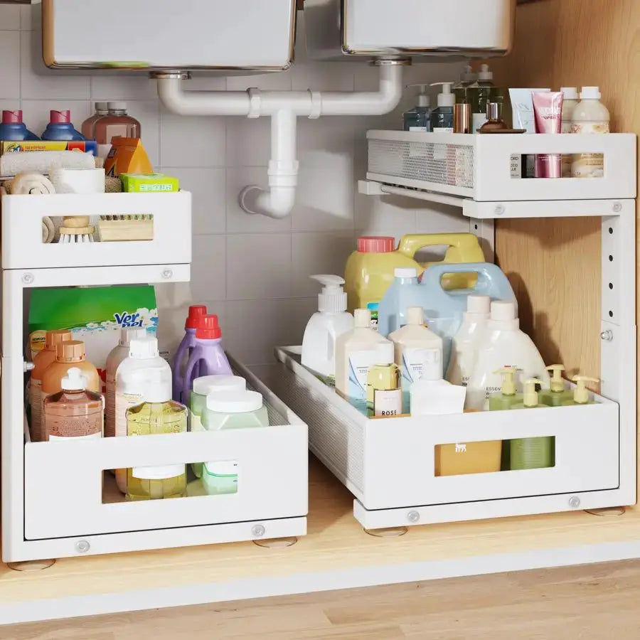 Under Sink Storage Organizer, Large 2Tier Elegant Mesh Pull Out Shelf for Kitchen and Bathroom Cabinet Organization, LShaped and from PriceLows™
