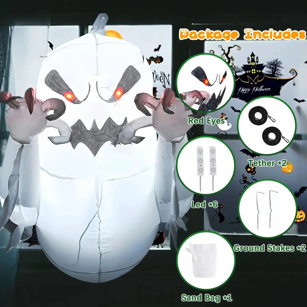 Inflatable Ghost Decoration | 3.3 Ft Outdoor | Built In Led | Halloween Prop