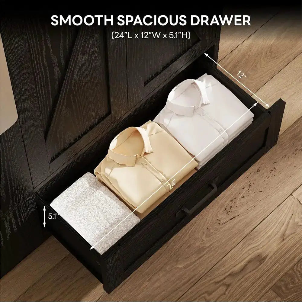 70 Large Wooden Wardrobe with Mirror, 2 Doors, Shelves & Hanging Rail for Bedroom Storage in Black from PriceLows™