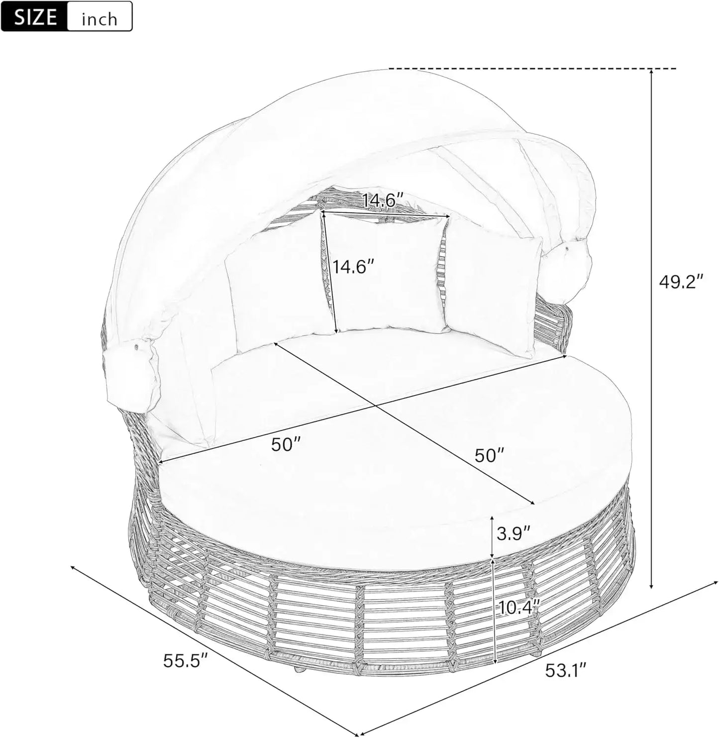 Outdoor Patio Rattan Round Daybed with Retractable Canopy Wicker Furniture Round Poolside Sofa Sunbed with Removable Cushions (B from PriceLows™