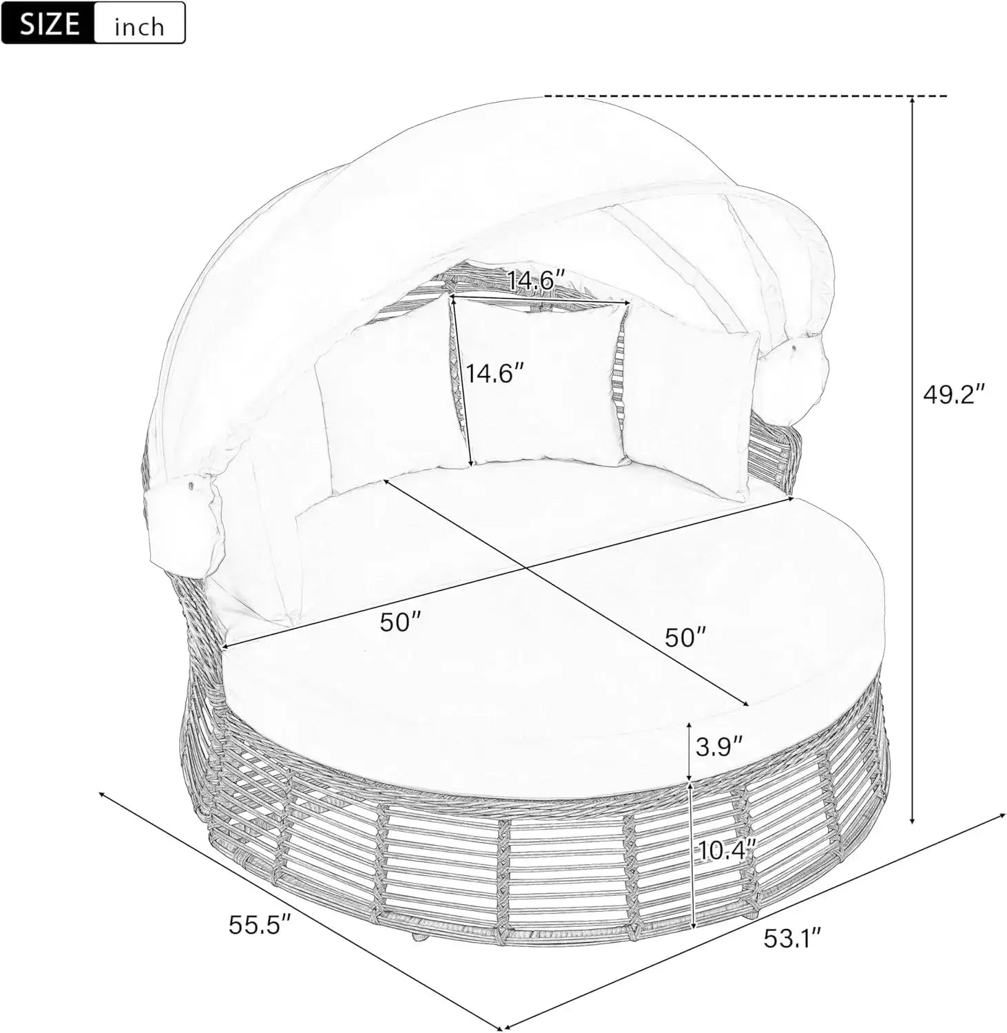 Outdoor Patio Rattan Round Daybed with Retractable Canopy Wicker Furniture Round Poolside Sofa Sunbed with Removable Cushions (B from PriceLows™
