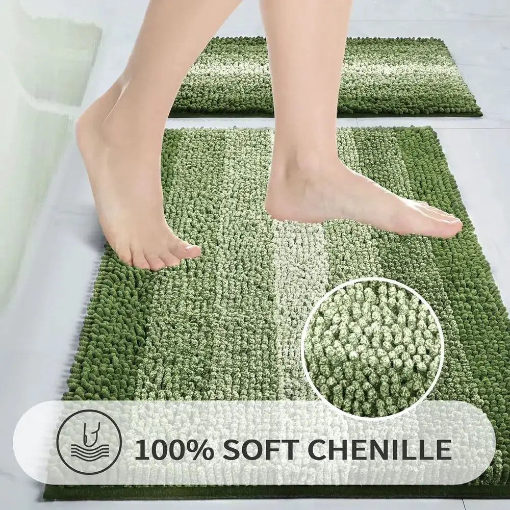 Green Bathroom Rug Set 2 Piece, Chenille Non Slip Bath Mat Set, Absorbent Shower Rug and Bath Room loor Mats, Quick Dry Bathmat from PriceLows™