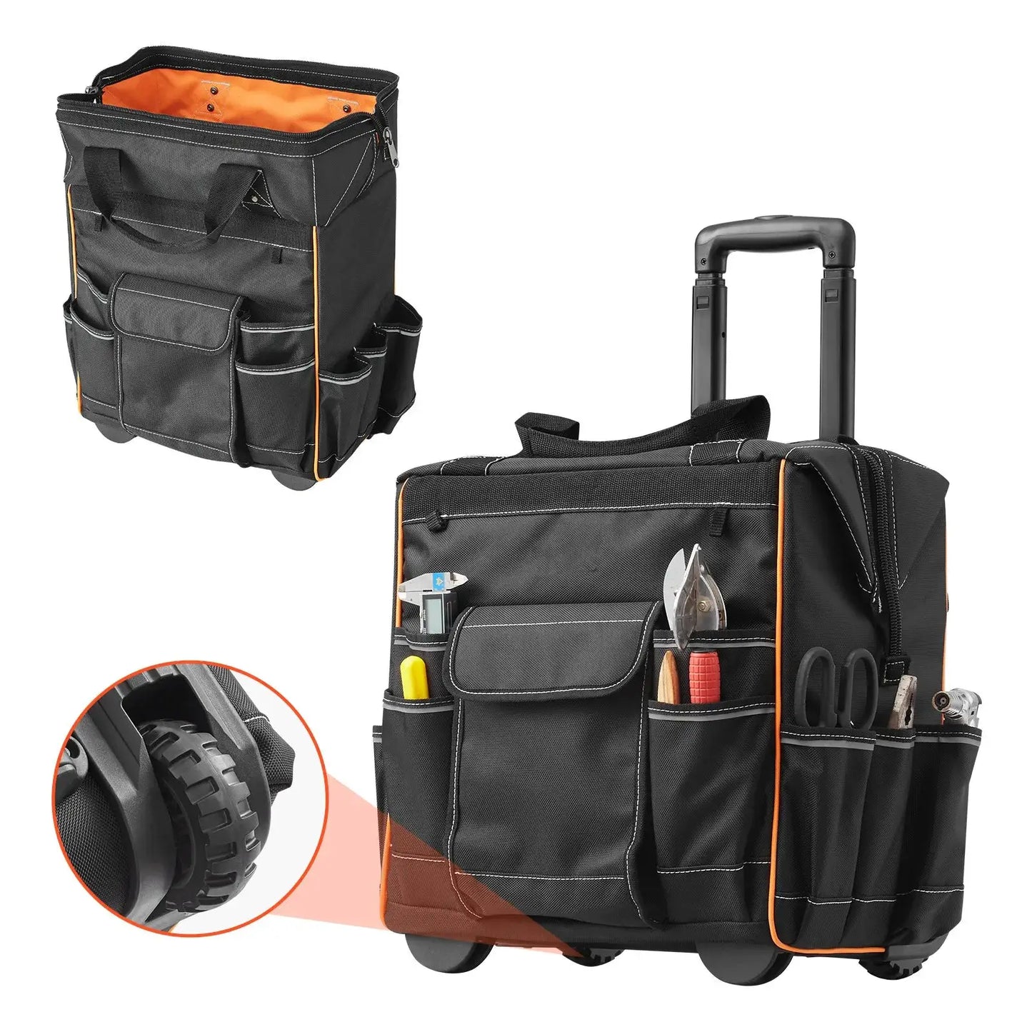 SucceBuy 110Lbs Rolling Tool Bag 25 Pockets Roller Tool Bag on Wheels with Telescoping Handle Toolbag Organizers for Mechanic from PriceLows™
