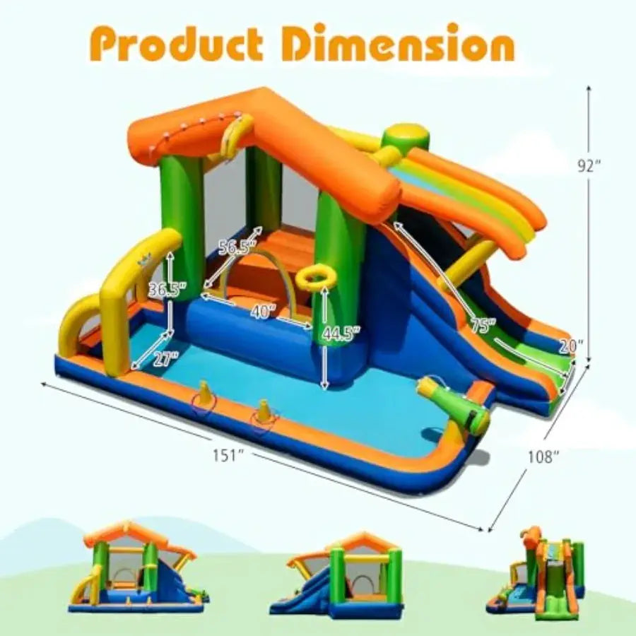 Backyard and indoor inflatable water slide bounce house with ball pit and splash pool, PVC material, blue and yellow, 8-in-1 pl from PriceLows™