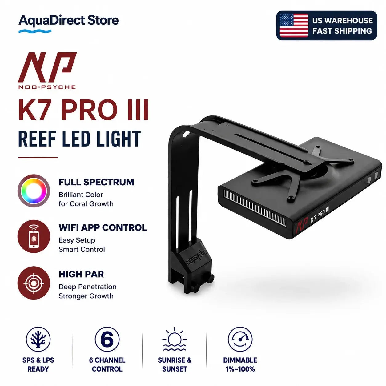 Reef LED Aquarium Light | WiFi App Control | Full Spectrum Dimmable | 40cm